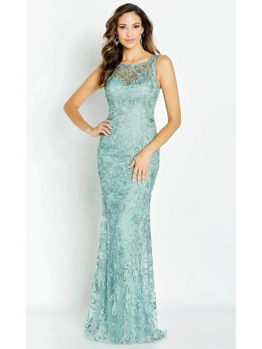 Cameron Blake Soutache Illusion Evening Gown Sage Green sz 4 NWOT Formal